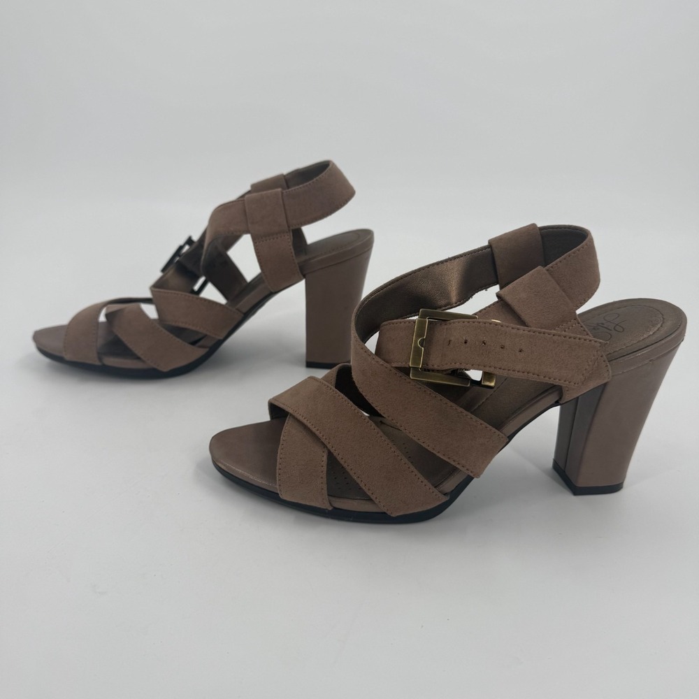 LifeStride Soft System Nicely Heeled Sandals Womens US 9.5M Brown Buckle Closure